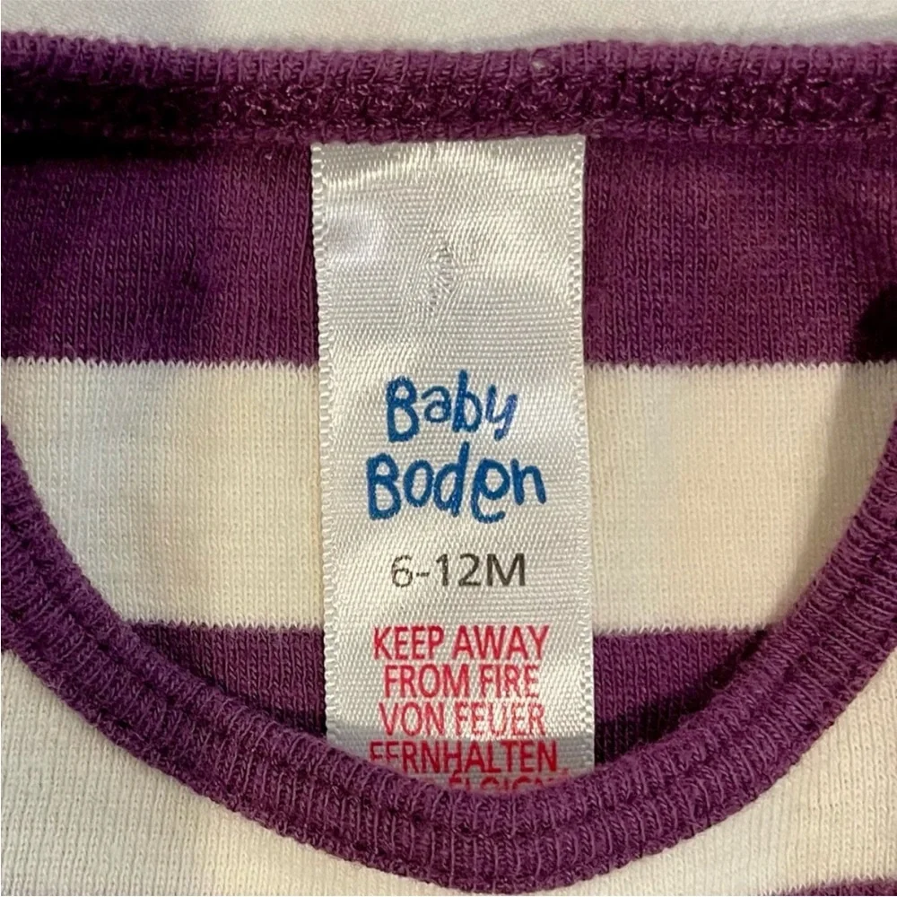 Baby Boden Striped Bodysuits Boys 6-12M 2 Piece Set Long Sleeves Mini Plum Navy - Picture 3 of 7